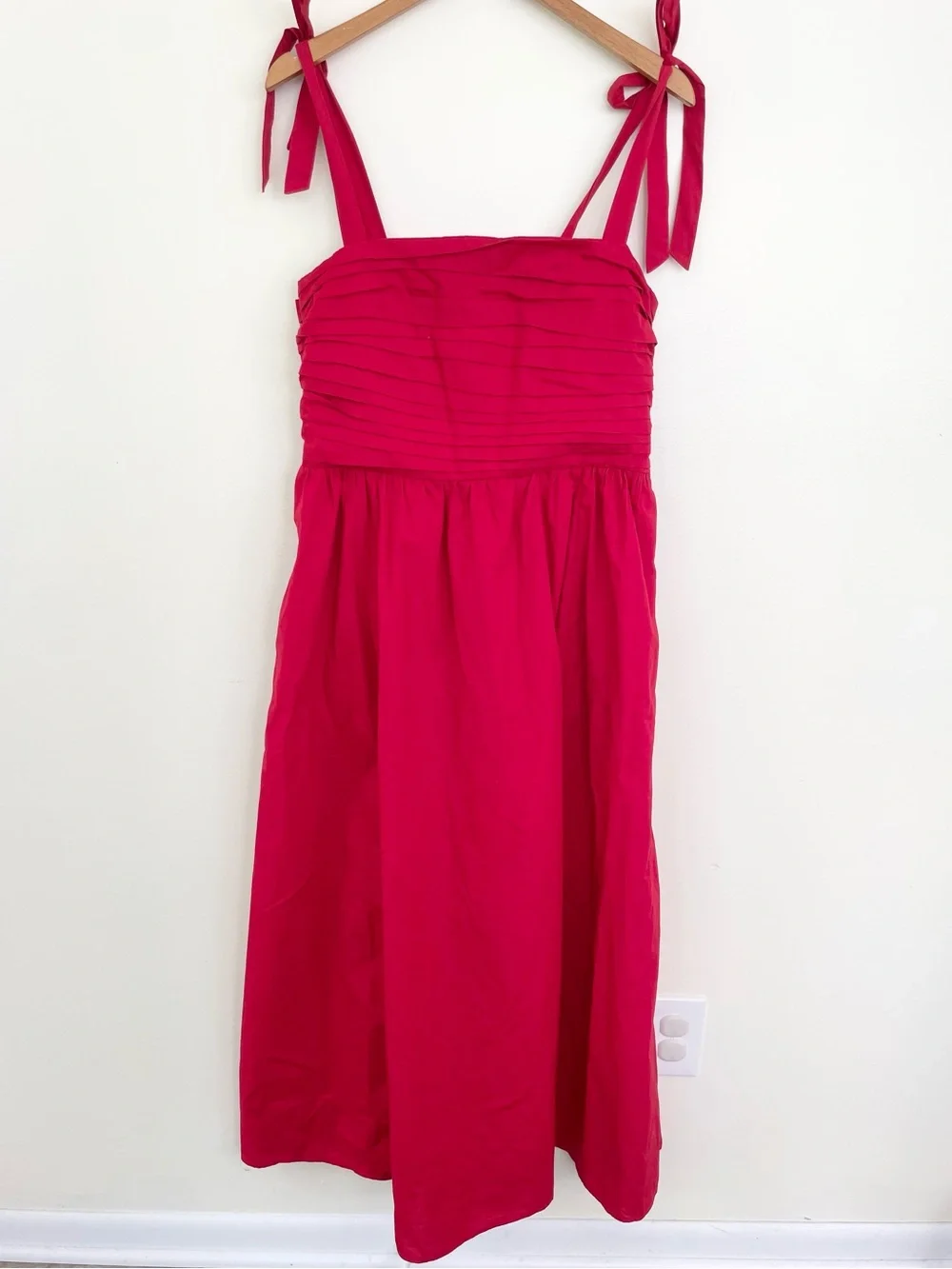 Abercrombie & Fitch Emerson Tie Strap Maxi Dress Red Salsa L Large Cotton Blend
